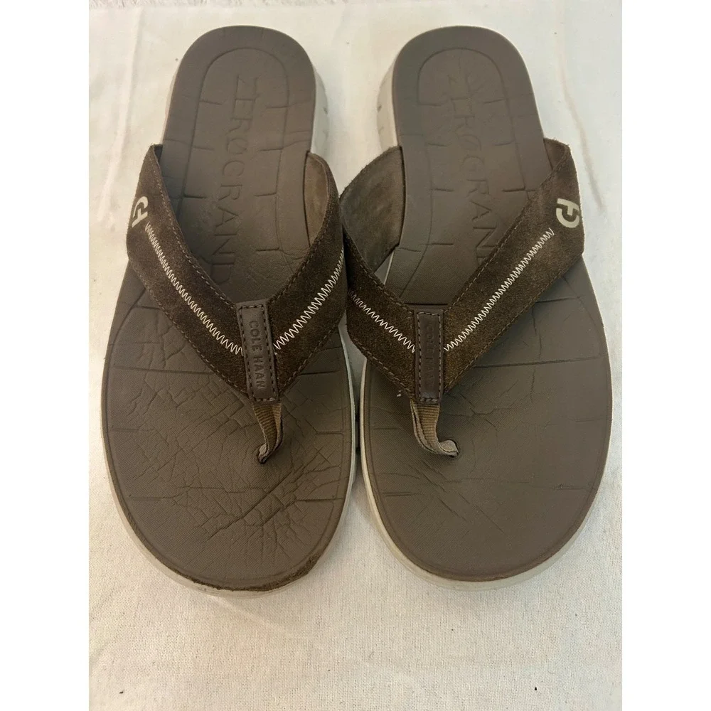 Cole‎ Haan ZERØGRAND Stitchlite Men's 10M Brown Flip-Flop Thong Sandals